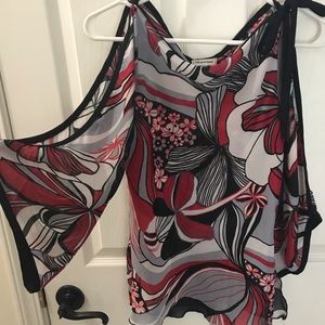 Cold shoulder flared sleeves sheer top